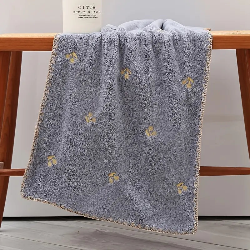 Embroidered Star Moon Cherry Soft Absorbent Towel 34x76cm