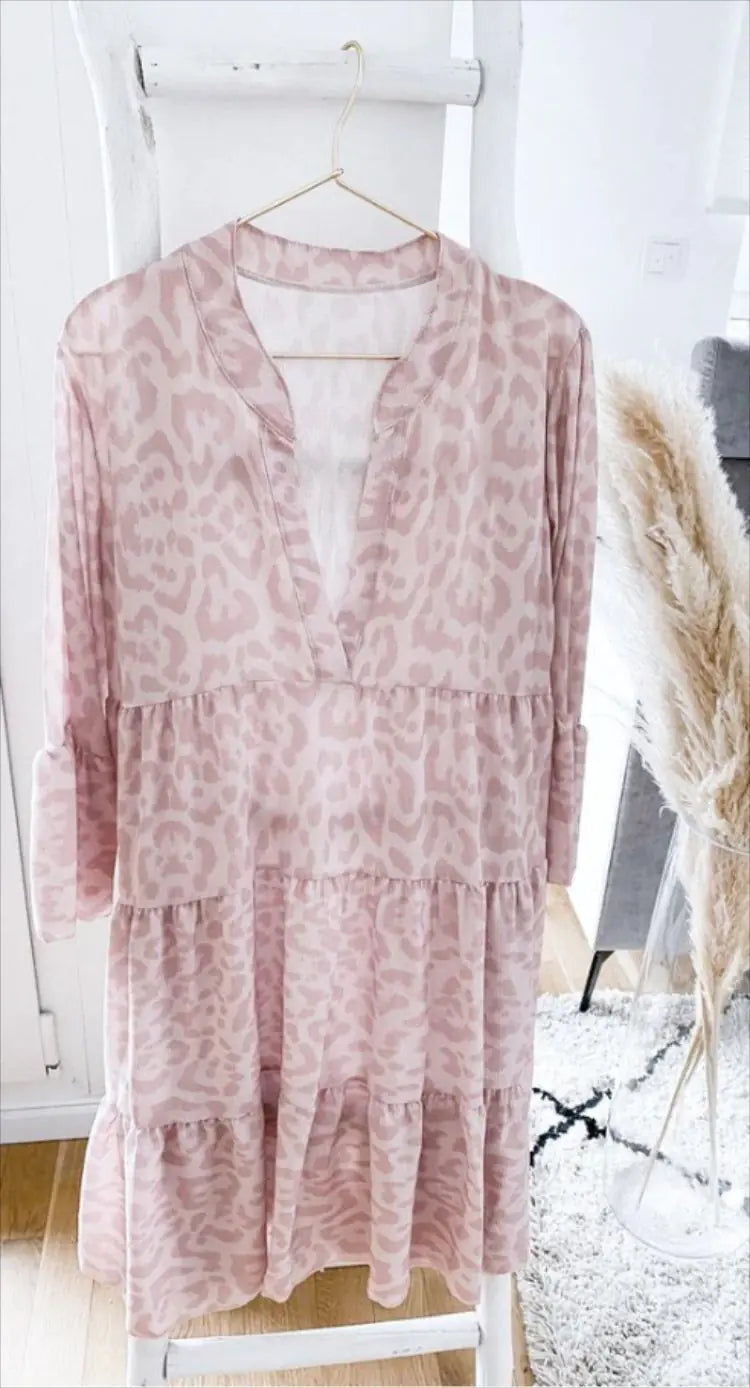 Women's V-Neck Leopard Print Mini Dress