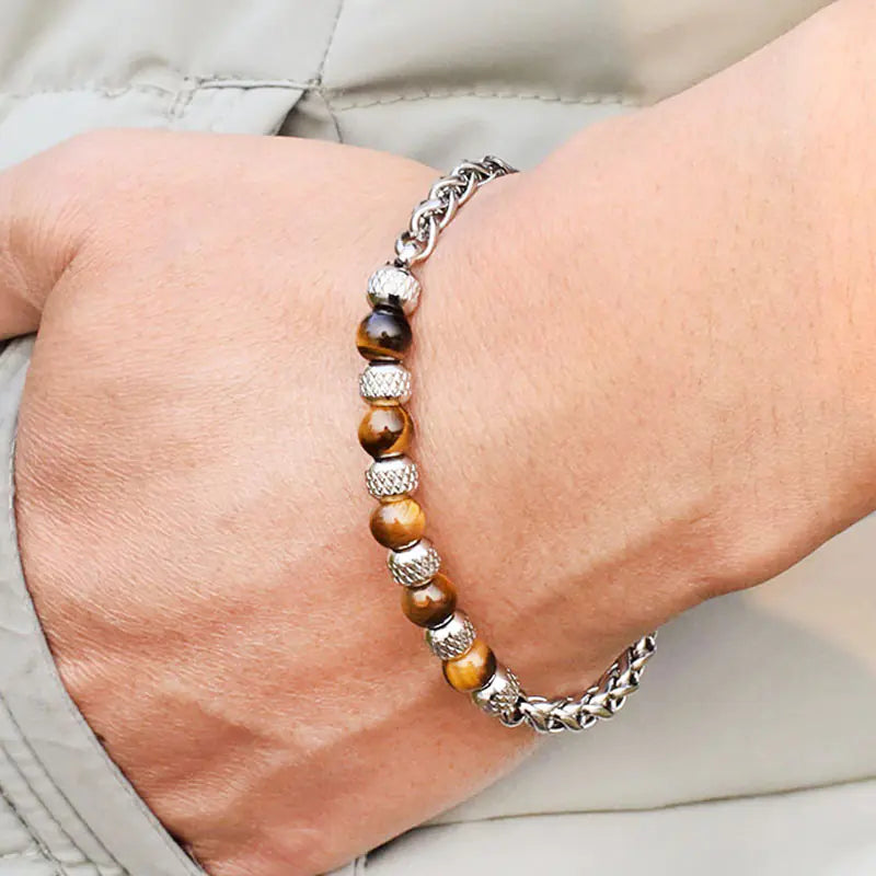Adjustable 6mm Tiger Eye Stone Bracelet for Men