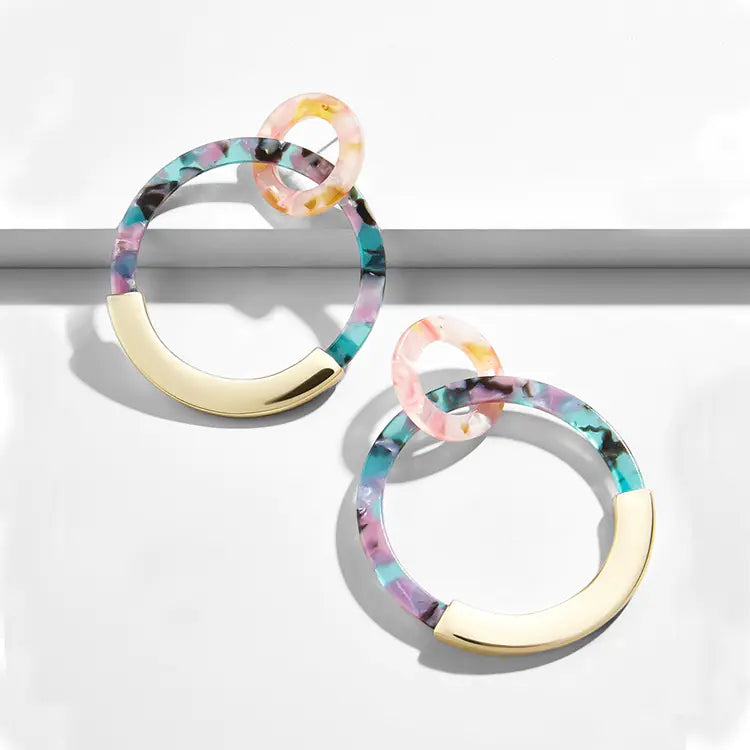 Geometric Alloy Acrylic Circle Earrings for Women