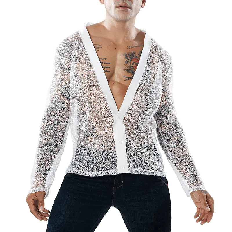 Men's Lightweight Sheer Cardigan and Solid T-Shirt