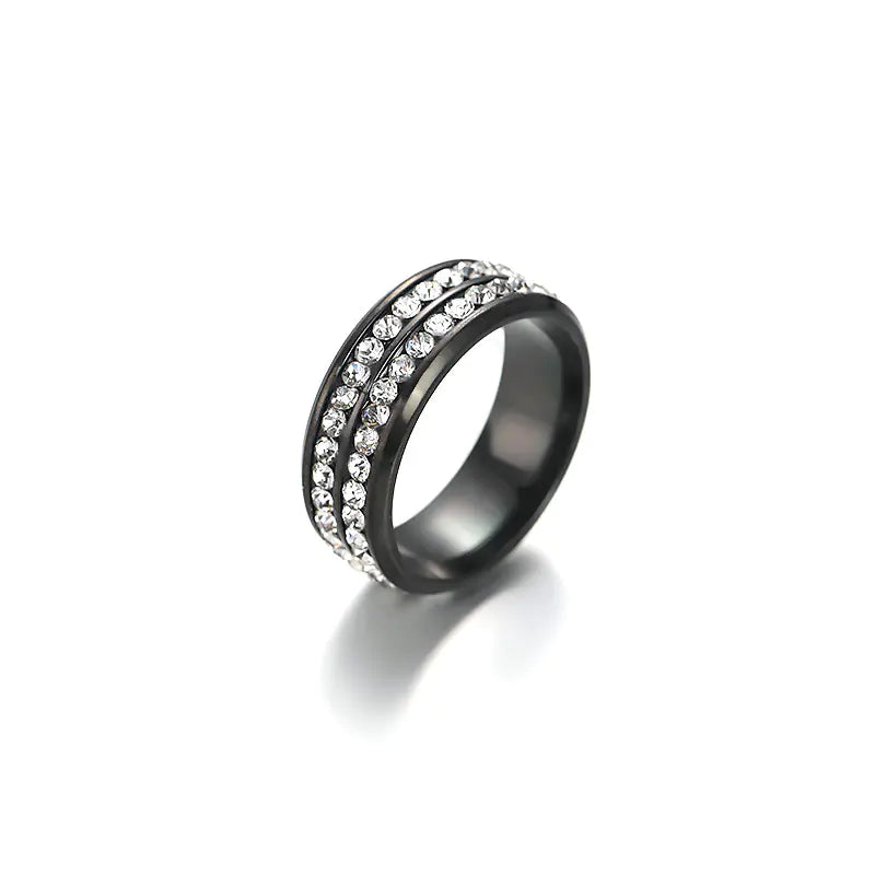 Titanium Steel Couple Rings with Full Diamonds
