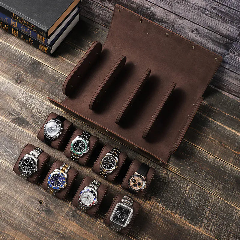 Vintage Crazy Horse Leather Watch Storage Box (8 Slots)