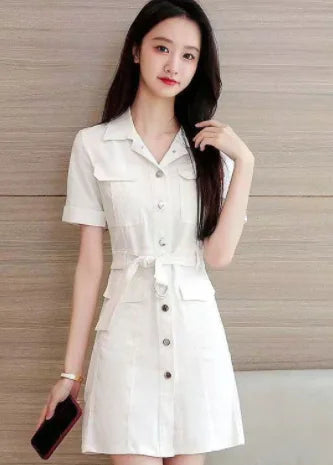 Korean Chic Vintage White Collar Short Sleeve Dress