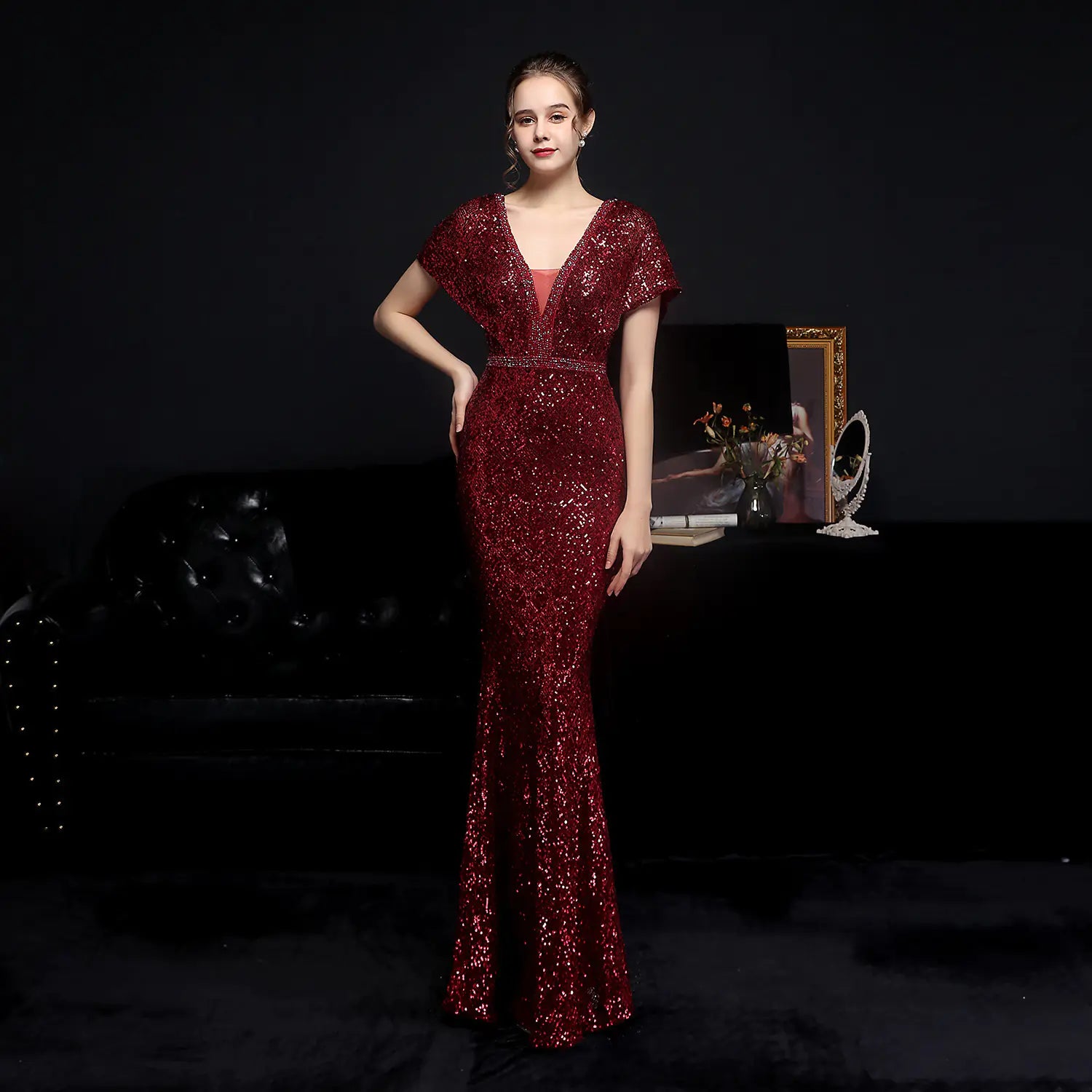 Elegant V-neck Sequin Fishtail Dress for Women