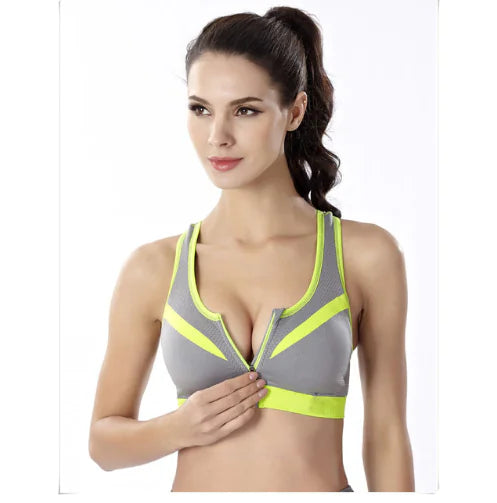 Women's Sports Bra with Front Zipper and No Steel Ring