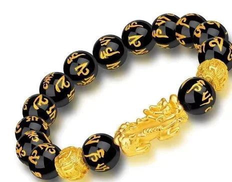 Golden Garnet Pixiu Bracelet with Retro 3D Design