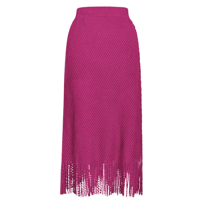 Summer High Waist Solid Color Tassel Skirt
