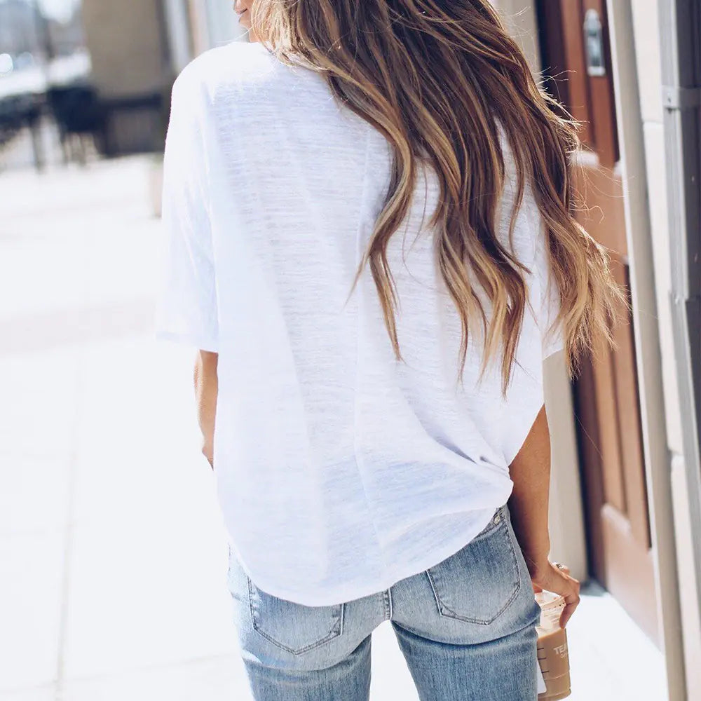 Loose Fit Star Print Off-Shoulder T-Shirt for Women