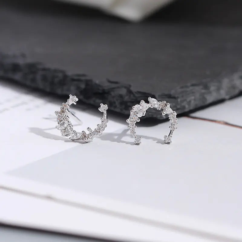 S925 Silver Earrings with Zircon Stone Moon Design
