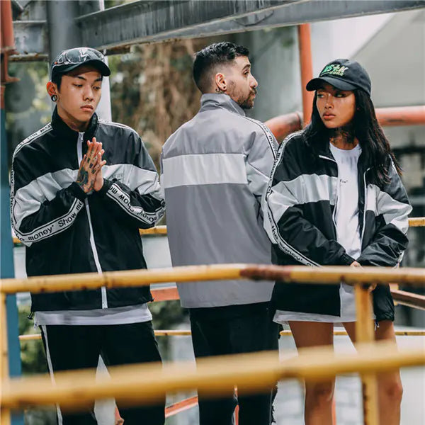 Color Block Letter Windbreaker Hip Hop Jacket for Couples