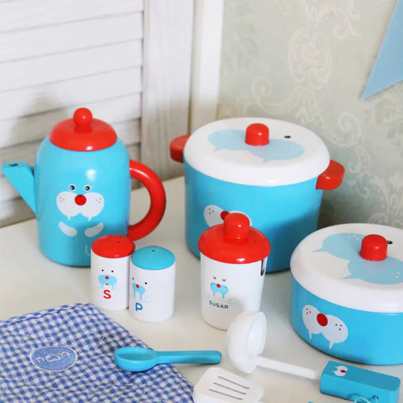 Realistic Wooden Toy Cookware Set for Kids