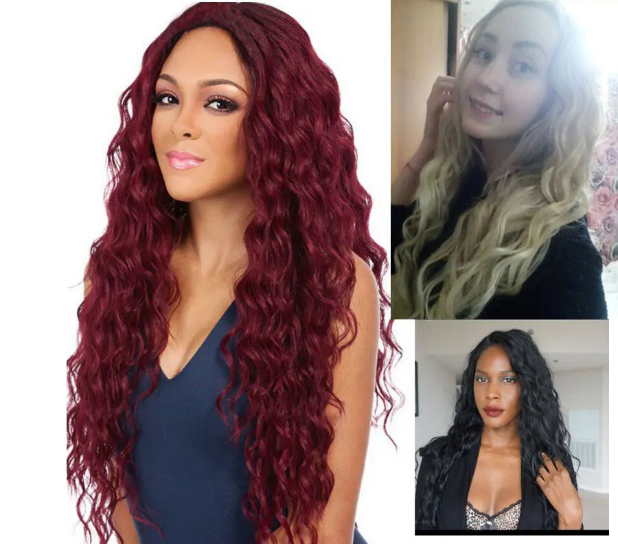 European Style Burgundy Long Curly Wig for Women