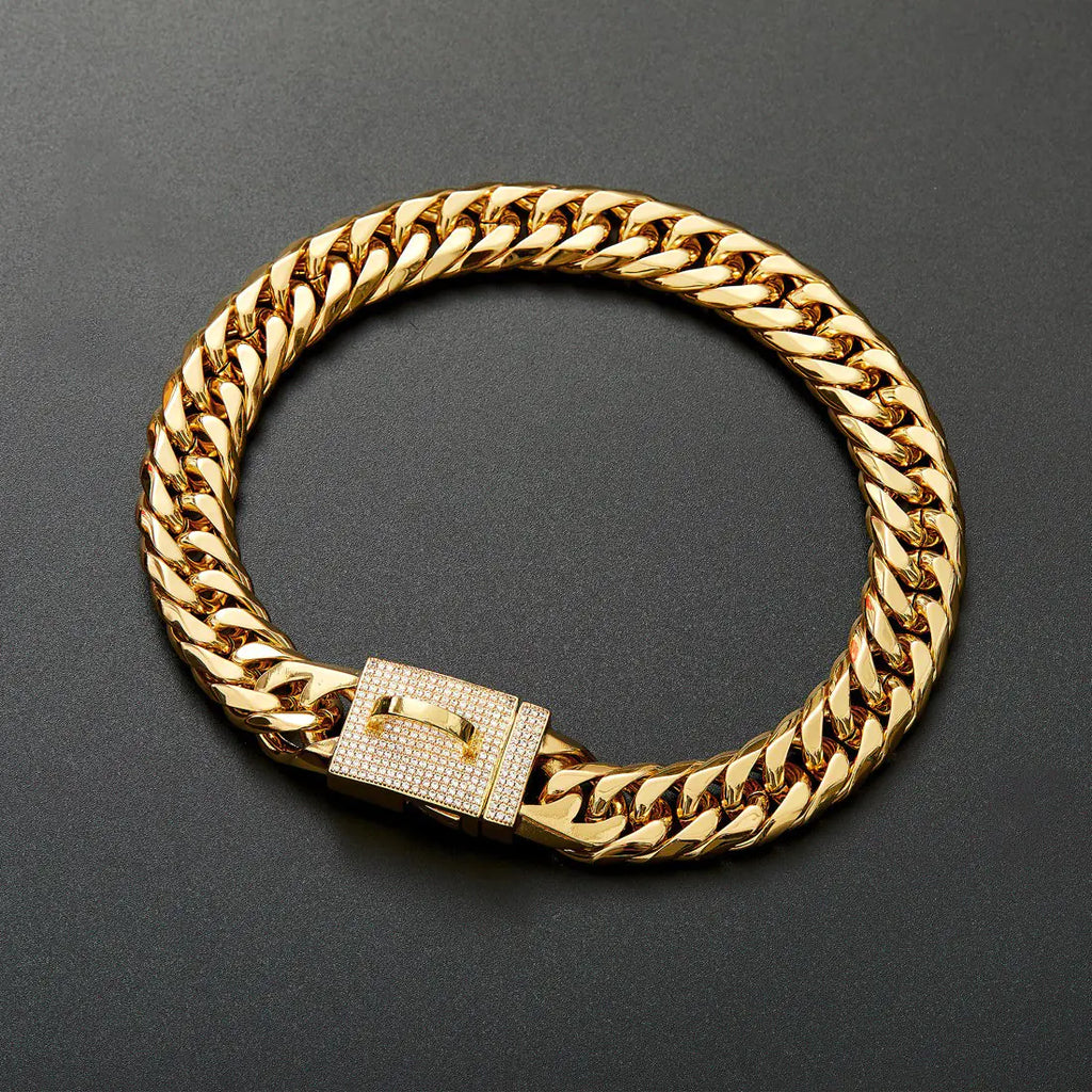 Golden Stainless Steel Double Woven Chain Dog Necklace