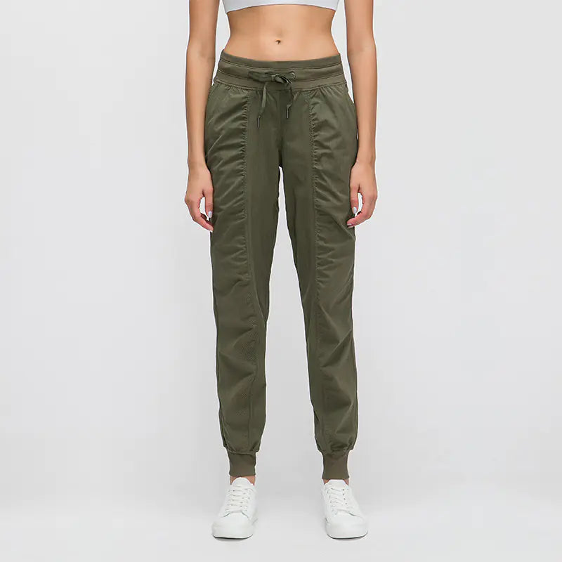 High-Waisted Casual Yoga Pants with Ruched Cuffs