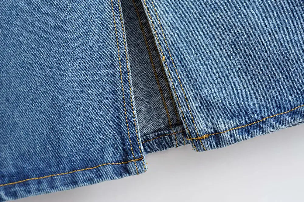 Split Hem Denim Skirt, Bodycon Denim Midi Skirt