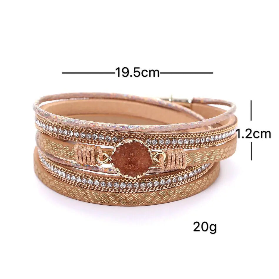 Magnetic Buckle Genuine Leather PU Bracelet (Multi-Layer)