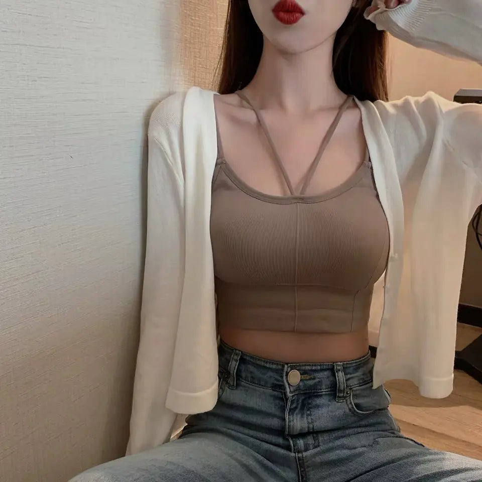 Trendy Women's Cami Top with Built-in Bra and Padding