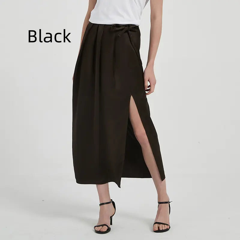 Light Draping Pleated Slit Skirt for Women