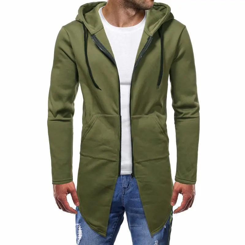 Men's Hooded Sweater Cardigan - Solid Color, Mid Length