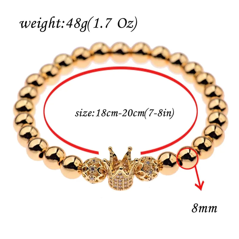 Luxury Gold Zircon Crown Circle Bracelet for Men