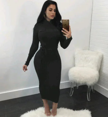 Autumn Winter Long Sleeve Dress with Pencil Skirt