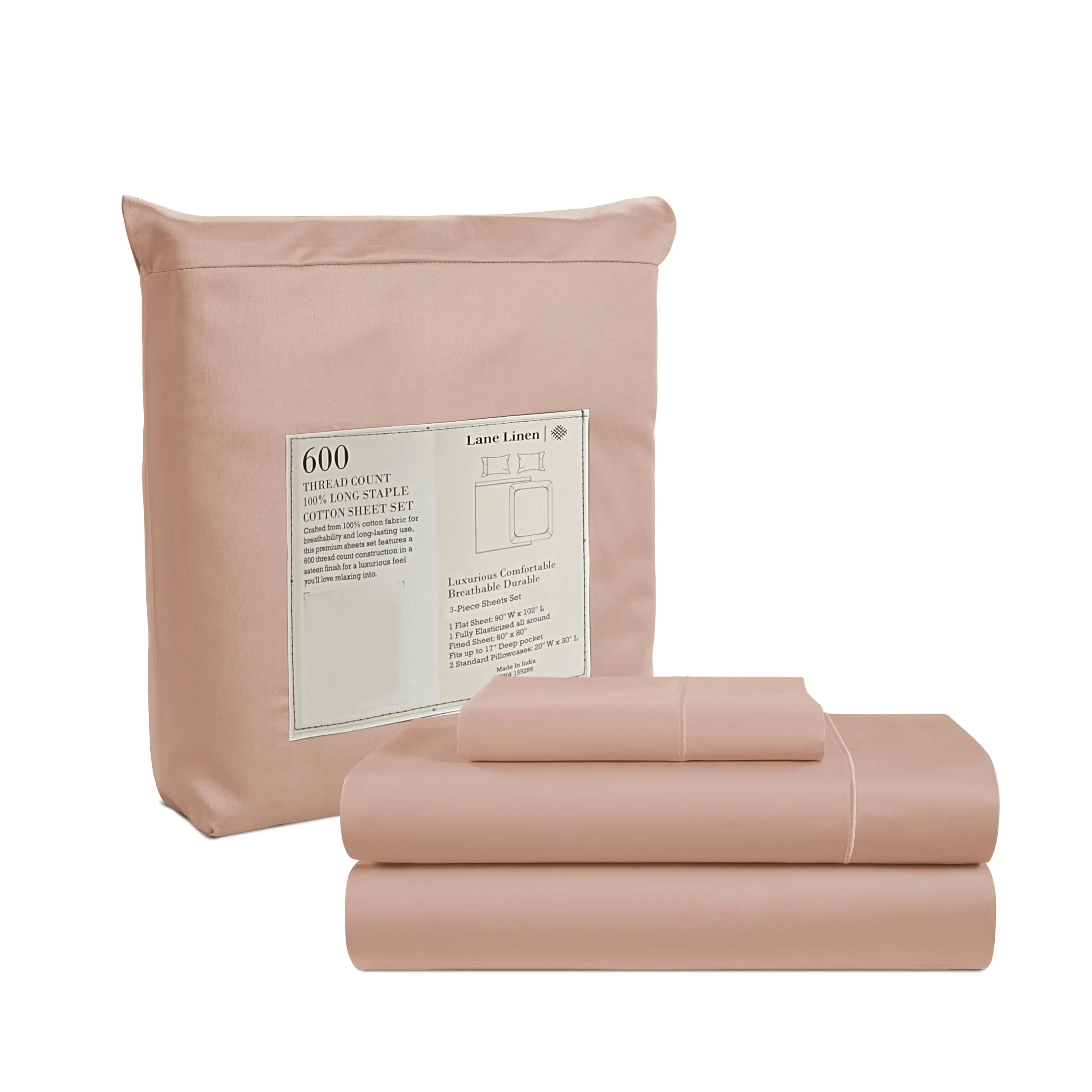 LANE LINEN Twin Bed Sheets Set - 600 TC Twin Sheets Set - 100% Cotton Pink Bed Sheets Twin Size - Cotton Bedding Sheets & Pillowcases - Sateen Weave Hotel Sheets - Luxury Pink Sheets Set - Dusty Rose