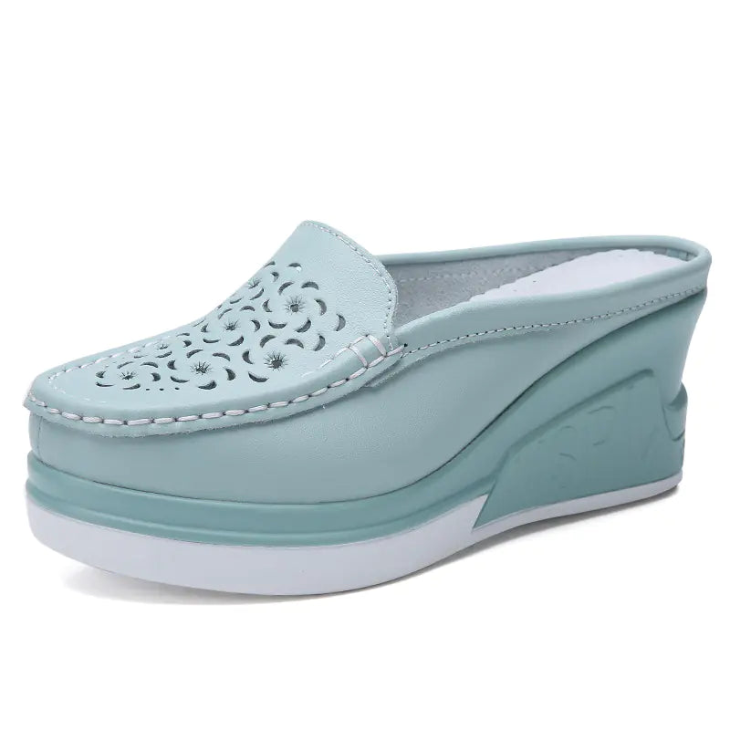 Fashionable Thick-soled Leather Slip-on Mules