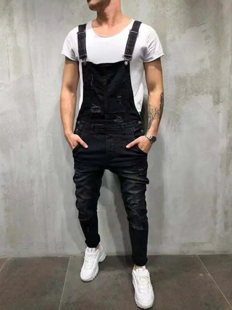 Stylish Men's Denim Jumpsuit and Slim Frayed Pants