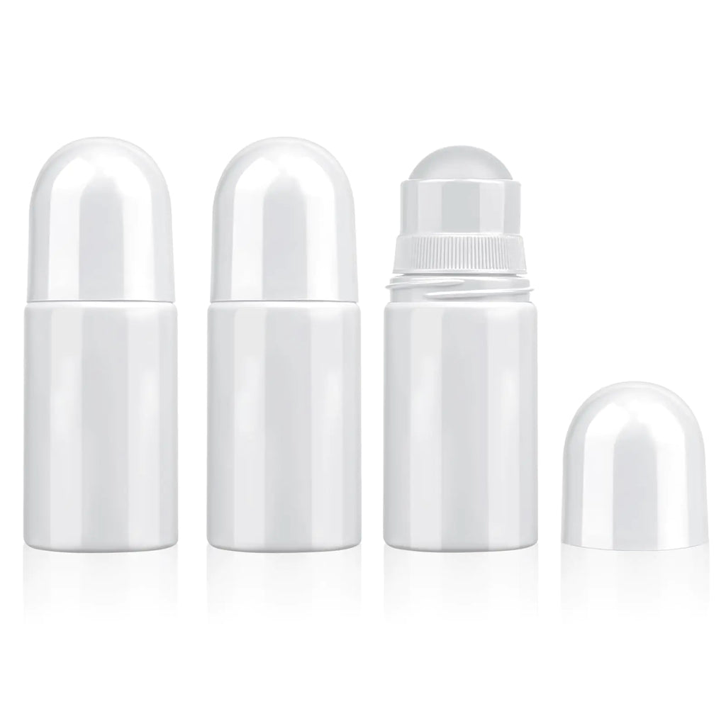 3Pcs 50ml Empty Refillable Roll On Bottles White Plastic Anti-perspirant Roller Bottles Plastic Roller Bottle Leak-Proof DIY Deodorant Container Plastic Rollerball Bottles for Essential Oil Perfumes