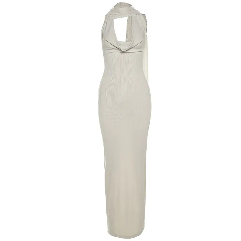 Backless Slim-fit Solid Color Sheath Dress