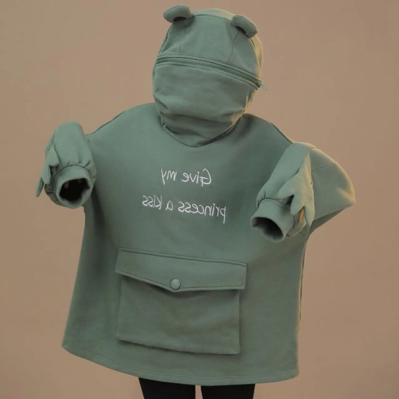 Avocado Green Fleece Sweatshirt with Frog Design