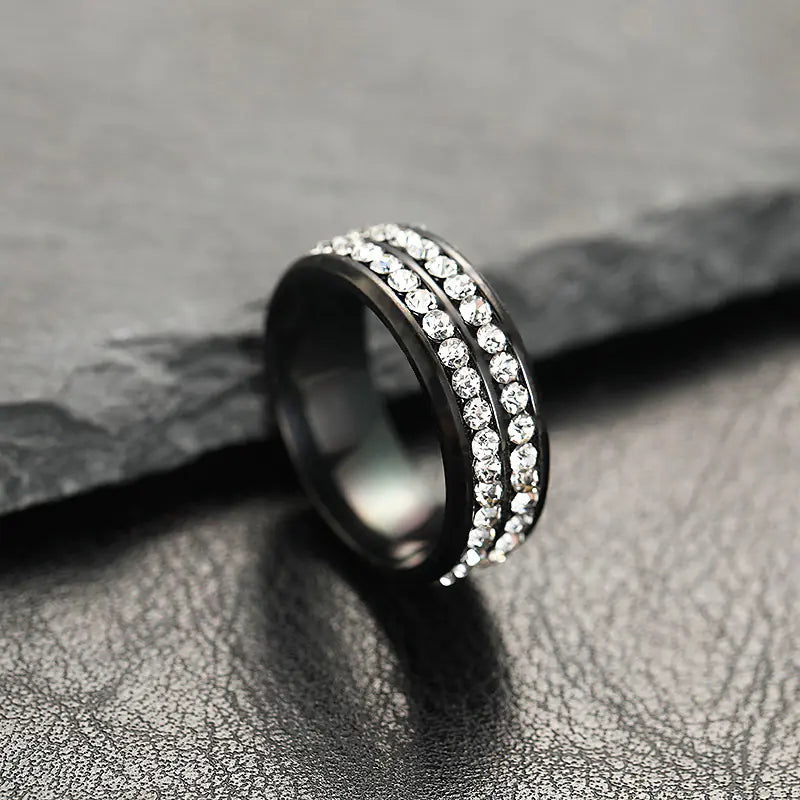Titanium Steel Couple Rings with Full Diamonds