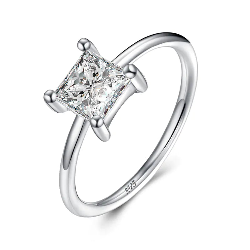 Sterling Silver Square Diamond Engagement Ring