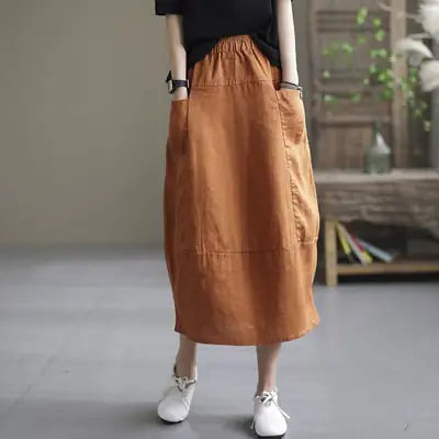 Casual Loose Retro Linen Skirt for Women (Large Size)