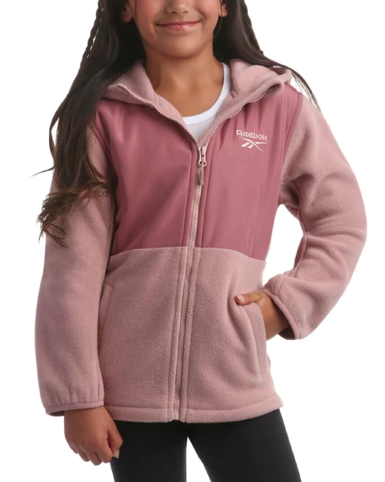 Reebok Girls Fleece Jacket - Polar Fleece Hoodie Sweatshirt Jacket - Lightweight Coat for Girls (4-16) Size 7-8 Dusty Rose Pink