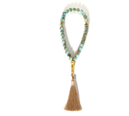 Long Sweater Necklace with Natural Tiger Eye & Tassels