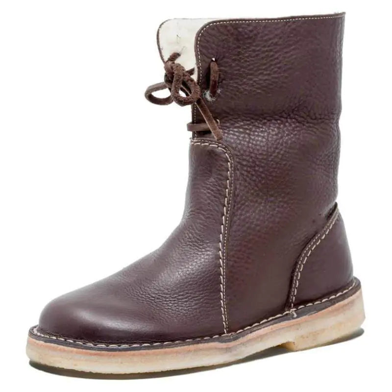 Laced Round Toe Plush Winter Snow Boots (Plus Size)