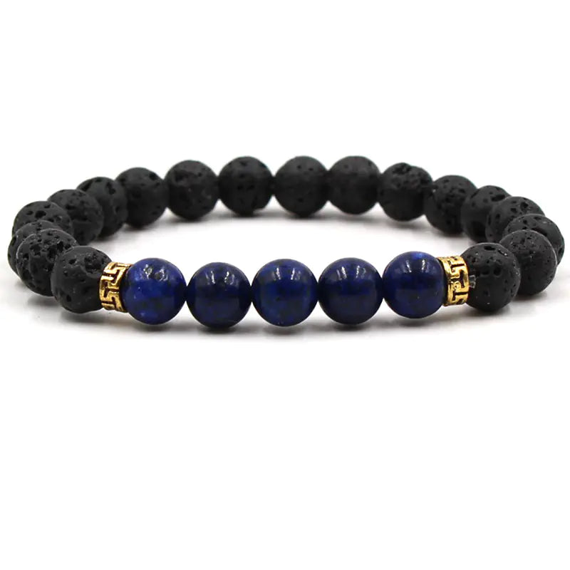 Five Gemstone Chakra Yoga Bracelet with Volcanic Stone