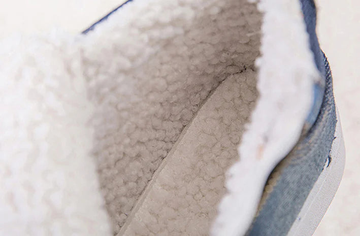 Winter Denim Snow Boots, Korean Cotton Flat Shoes