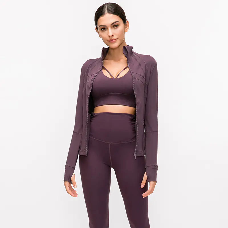 Women's Nylon Stretch Zip-Up Yoga Jacket for Fall/Winter