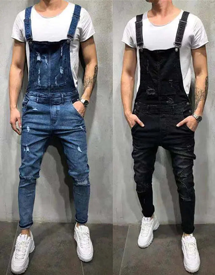 Stylish Men's Denim Jumpsuit and Slim Frayed Pants