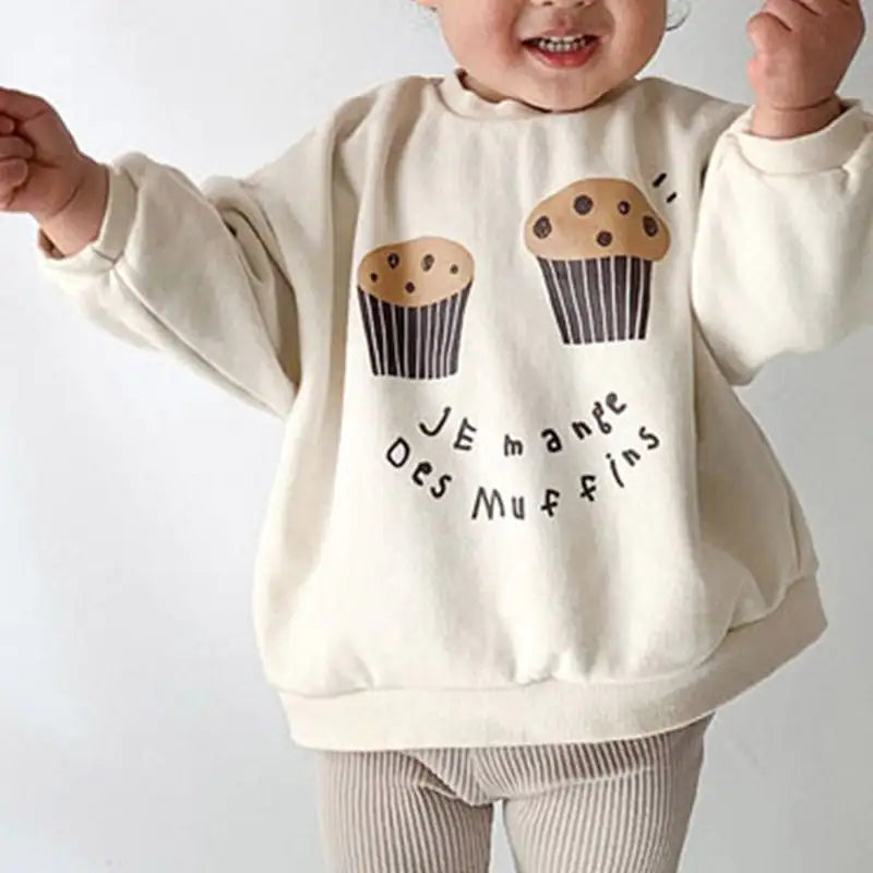 Small Cake Print Fleece Casual Sweatshirt