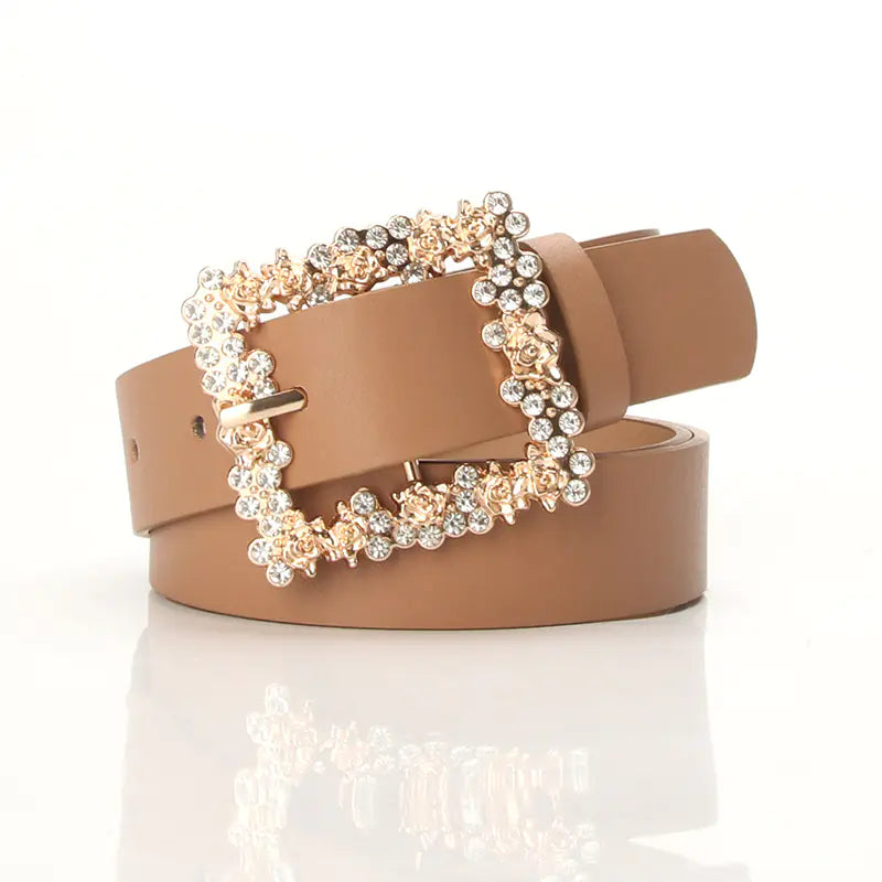 Elegant Women's PU Belt with Rhinestone Pin Buckle