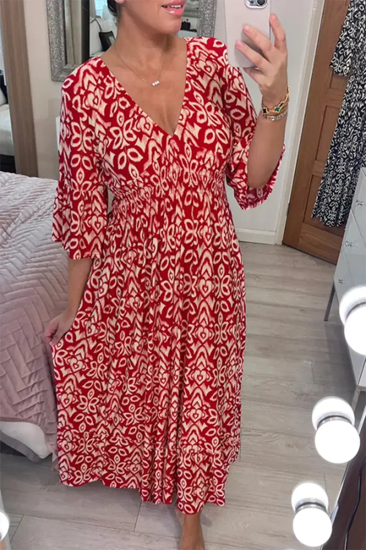 V-Neck Floral Loose Versatile Long Skirt