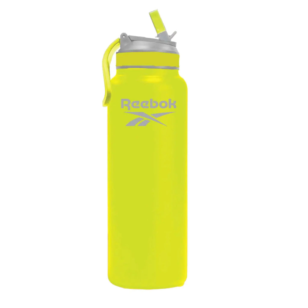 Reebok Stainless Steel Water Bottle With Lifestyle Design - Insulated Water Bottle 32 oz With Straw - Double Wall Vacuum Insulated Sports Water Bottle BPA Free (Yellow)
