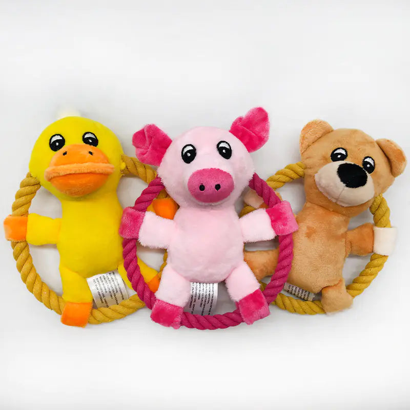 Cotton Rope Dog Toys - Cartoon Duck & Pig Design