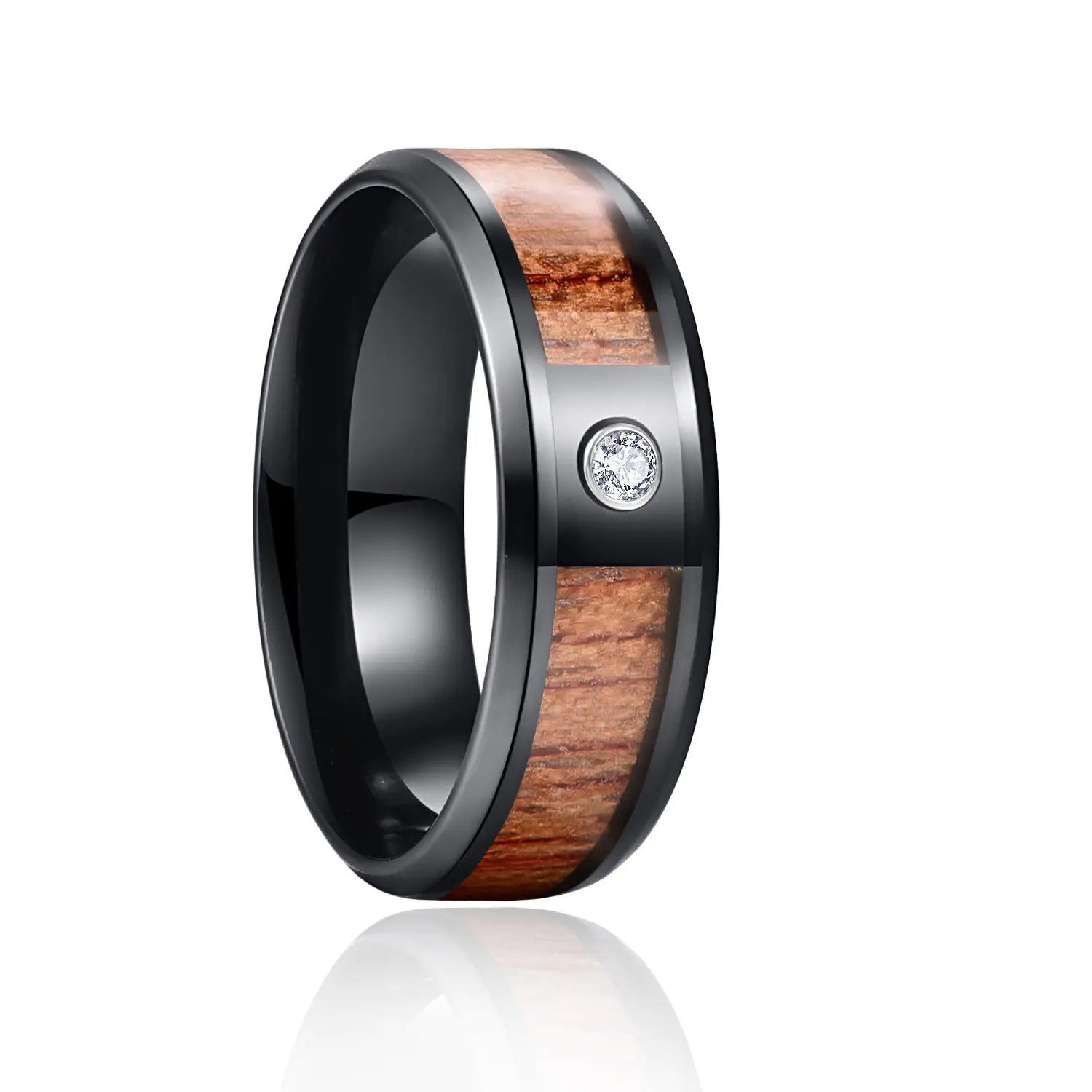 Titanium Steel Ring with Acacia Ebony Teak Inlay