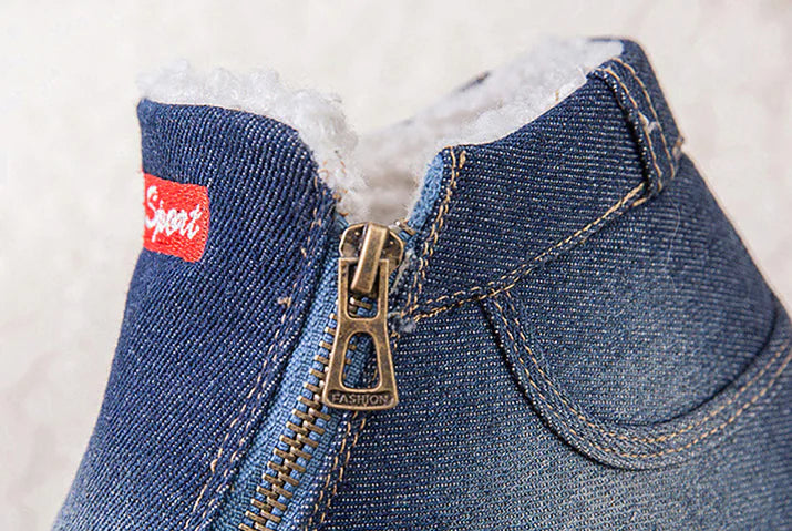 Winter Denim Snow Boots, Korean Cotton Flat Shoes