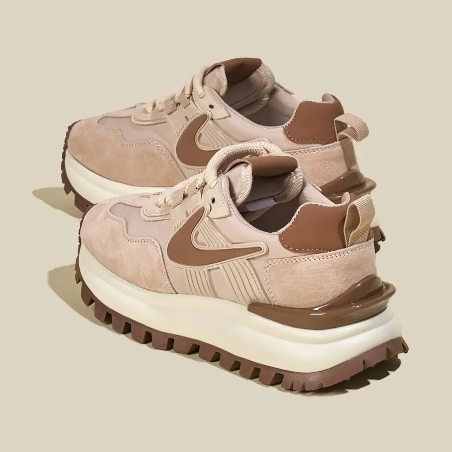 Spring Women's Retro Leather Chunky Sneakers